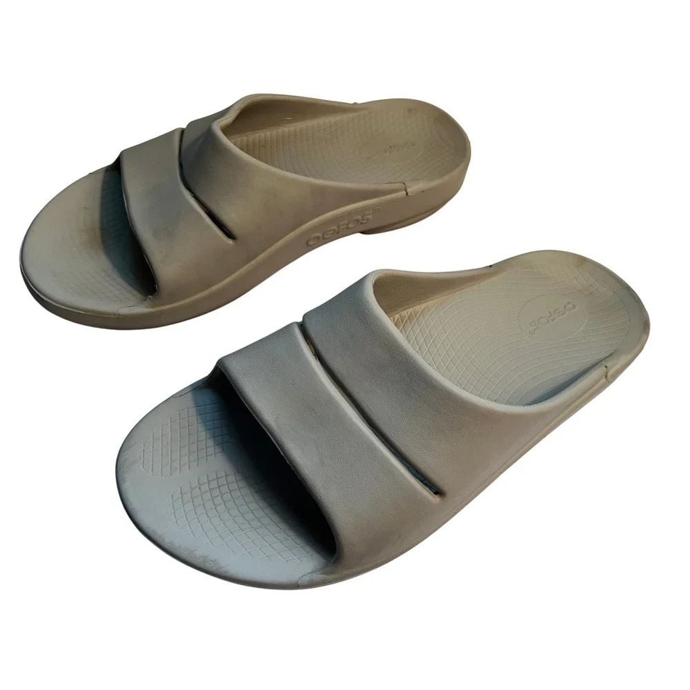 OOFOS OOAHH Beige Recovery Comfort Slide Sandals Men's SZ10